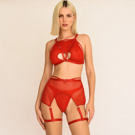 Red Bondage Lingerie Set