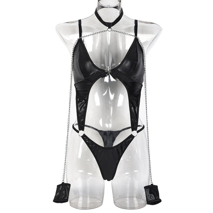 Sexy Black Bodysuit Submissive Leather Lingerie Bbdsm Kinky Latex Teddy