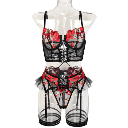 sexy mature lingerie with Garter Belt hot floral lace Corset Bustier sets